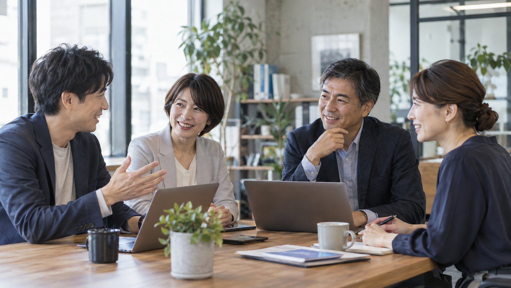 オフィスで打ち合わせをする日本人のチーム（イメージ）